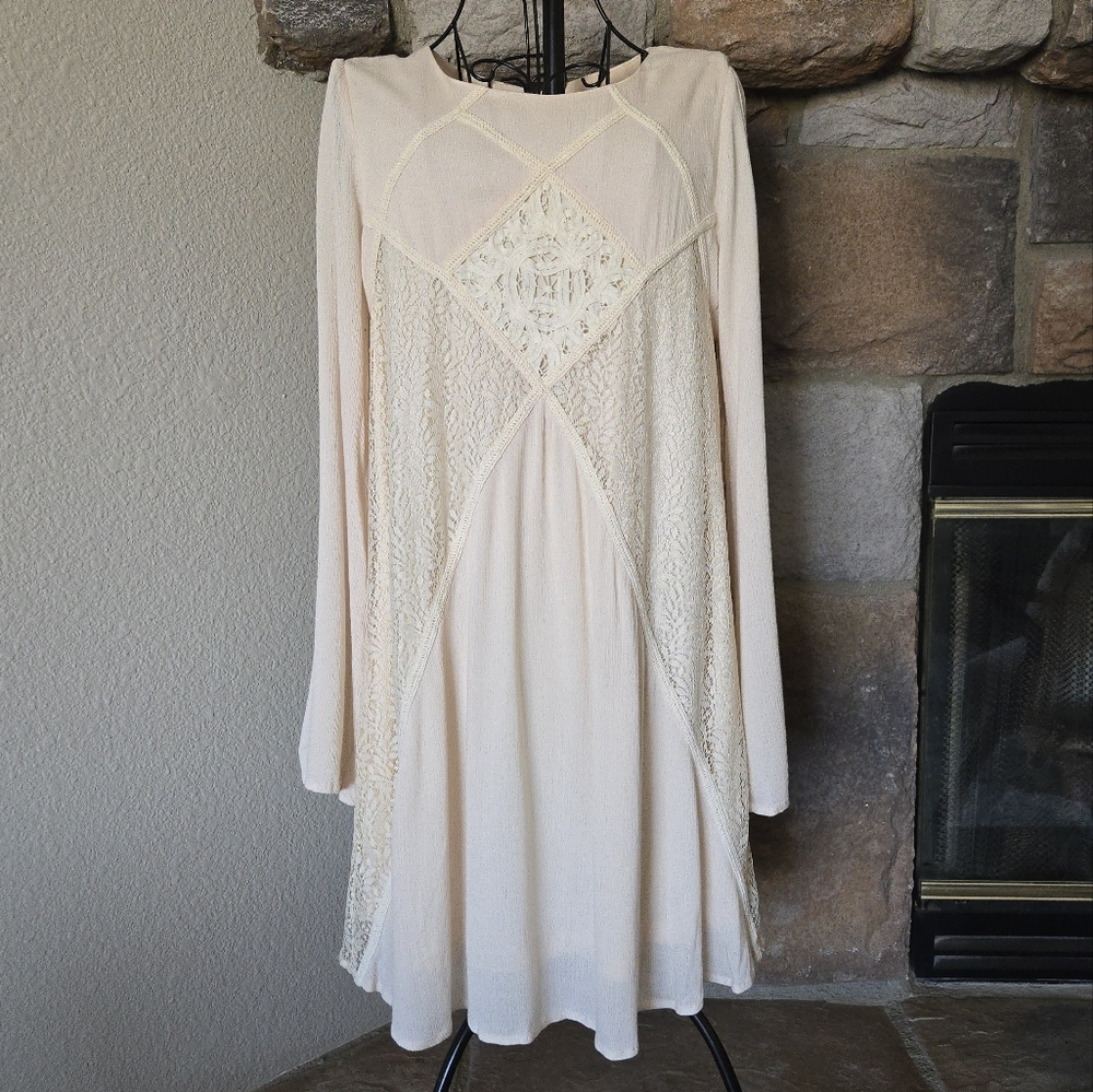 NWT Boho Cream Lace Mini Dress